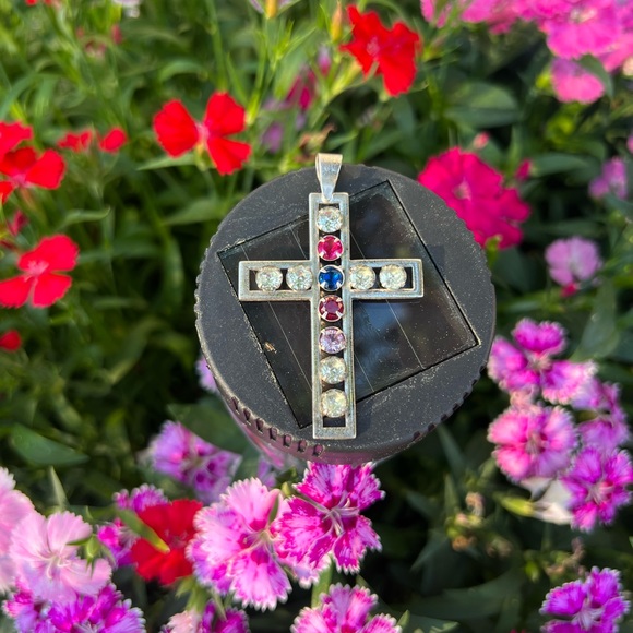Vintage Sterling Silver Van Dell Rhinestone Cross Pendant - Picture 1 of 17